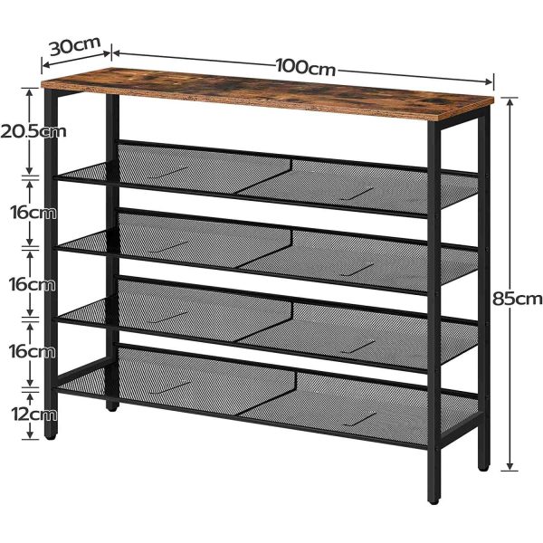 5-Niveau schoenenrek, Verstelbare schuine/platte plank schoenenorganizer, Stevig opbergmeubel in industriële stijl, Geschikt voor entree & Gang, Rustiek bruin