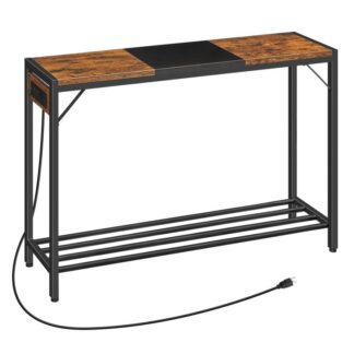 Console Table, Narrow Sofa Table with Charging Station, Behind Couch Table with Power Outlets & USB Ports, for Entryway, Hallway, Living Room, Foyer, Rustic Brown and Black