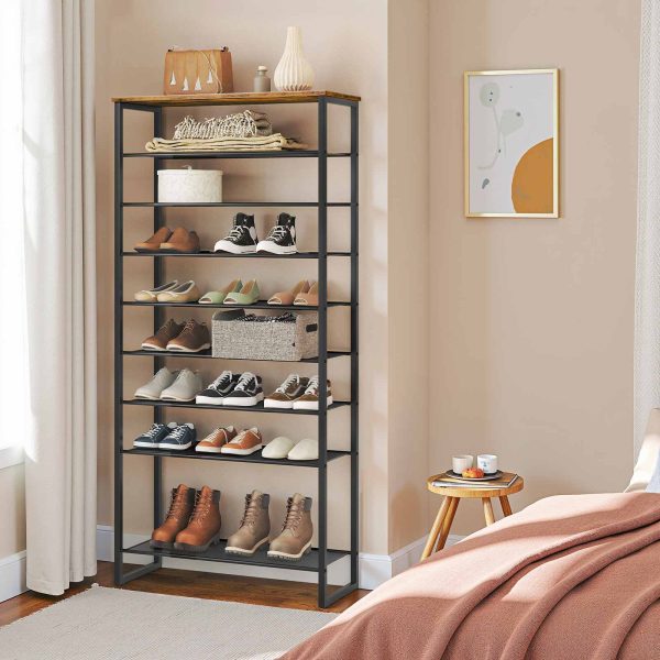 10-Tier Shoe Rack, Large-Capacity Shoe Storage Organizer, Shoe Storage Unit for 27-36 Pairs of Shoes, Tall Shoe Shelf with Detachable Metal Mesh, Rustic Brown