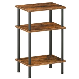 طاولة النهاية, 3-طاولة جانبية طويلة الطبقة, منضدة للمساحة الصغيرة, بجانب الطاولة في غرفة النوم, طاولة أريكة لغرفة المعيشة, النمط الصناعي, إطار مستقر, سهلة التجميع الريفي بني