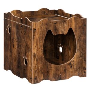 hidden cat house furniture with entrance, multifunctional litter box enclosure with cat head opening, indoor cat litter storage cabinet, wooden & thickened non-woven fabric top, sturdy