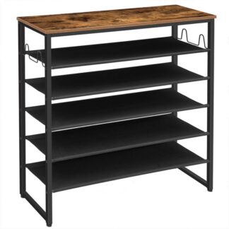 6-Niveau schoenenrek, Schoenenplankorganisator met haken en 5 Oxford stoffen planken, In bezit 20-25 Paren schoenen, Stabiele benen, Makkelijk schoon te maken, Industrieel, voor Ingang, Woonkamer