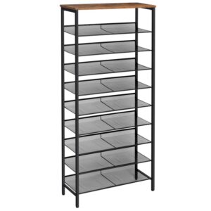 10-tier shoe rack, large capacity shoe shelf, stable and sturdy, shoe storage organizer with flat & slant adjustable metal shelves, for 27-36 pairs of shoes, space saver, sturdy