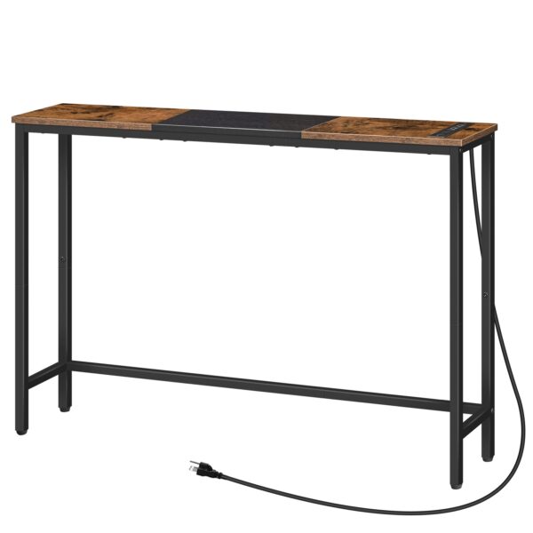 Úzky konzolový stolík s napájacími zásuvkami, 44.9-Palec pohovka, Štíhle za gaučovým stolom, Vchodová displejová polica, pre obývaciu izbu, Foyer, Predsieň, Rustikálna hnedá a čierna