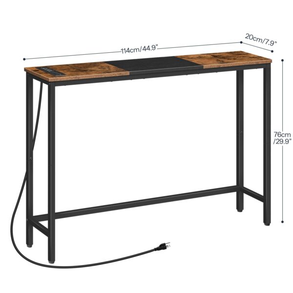 Úzky konzolový stolík s napájacími zásuvkami, 44.9-Palec pohovka, Štíhle za gaučovým stolom, Vchodová displejová polica, pre obývaciu izbu, Foyer, Predsieň, Rustikálna hnedá a čierna