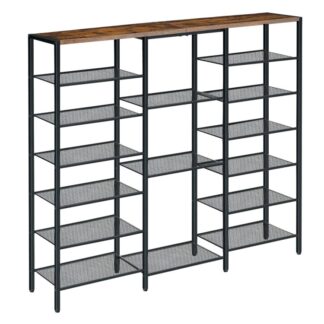 رف أحذية كبير, 7-رف تخزين الأحذية من الطبقة, 30 أزواج رف الأحذية, منظم أحذية خشبي بسعة كبيرة, افتح رف التخزين, للدخول, بهو, غرفة نوم, حجرة إيداع, بني ريفي و