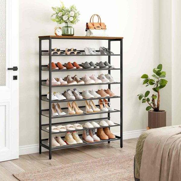 8-رف أحذية ذو سعة كبيرة, منظم تخزين معدني ثابت مع مسطح قابل للتعديل & رفوف مائلة, يستوعب 28-35 أزواج, تصميم لتوفير الفضاء