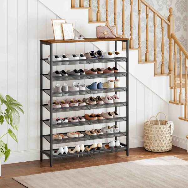 8-رف أحذية ذو سعة كبيرة, منظم تخزين معدني ثابت مع مسطح قابل للتعديل & رفوف مائلة, يستوعب 28-35 أزواج, تصميم لتوفير الفضاء