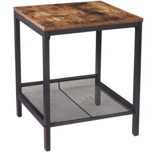 end table, industrial nightstand with flat or slant adjustable storage shelf, side table for living room, easy assembly, wood look accent furniture with metal frame, rustic brown