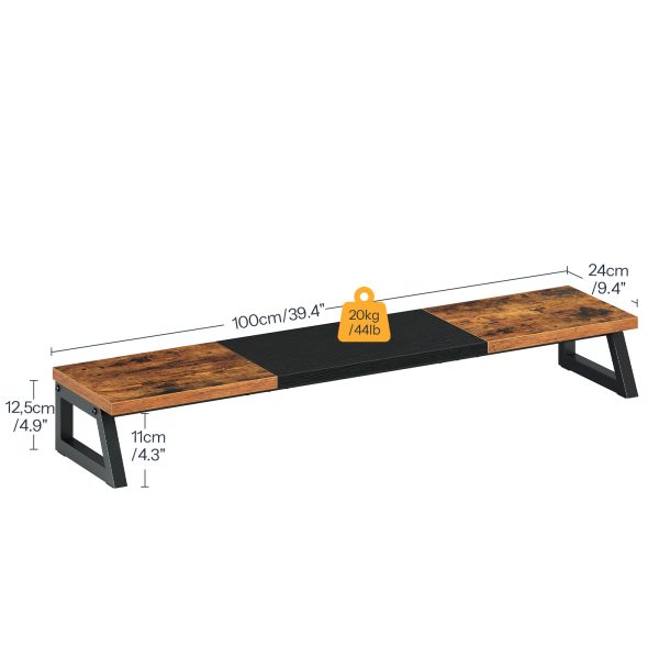 Dual Monitor Stand Riser, 39-Inch Large-Surface Monitor Elevation Shelf for 2 Monitors, Multi-Functional Desk Organizer for Office Workspace & Accessories, Rustic Brown & Black