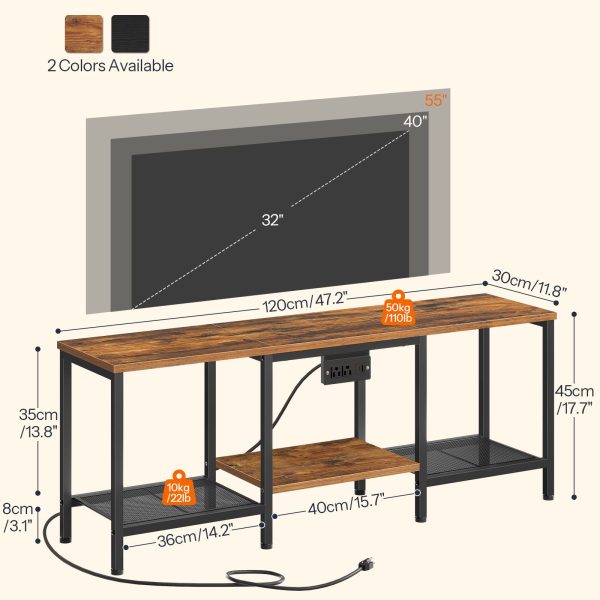 55-Inch Compatible TV Stand with Charging Station, Rustic Brown & Black LED Entertainment Center, Industrial Media Console Table with Open Storage Shelves for Living Room & Bedroom