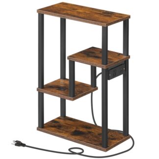 Στενό τραπέζι με σταθμό φόρτισης, Πλευρικό τραπέζι με ράφι σκάλας για μικρούς χώρους, Νυχτερινή περίπτερο με λιμάνια και θύρες USB, Κομοδίνο για σαλόνι, Greige και Black