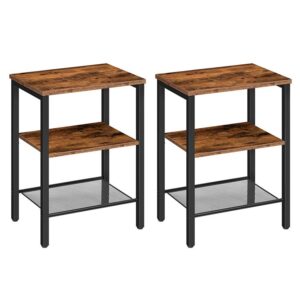 nightstands set of 2, 3-tier side table with adjustable shelf, industrial end table for small space in living room, bedroom and balcony, stable metal frame, rustic brown