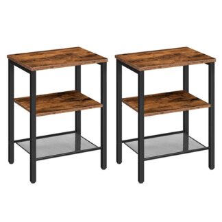 مجموعة منضدة 2, 3-طاولة جانبية المستوى مع رف قابل للتعديل, طاولة النهاية الصناعية للمساحة الصغيرة في غرفة المعيشة, غرفة نوم وشرفة, إطار معدني مستقر, بني ريفي