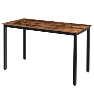 dining table, rectangular kitchen table, computer desk, industrial style, heavy duty metal frame, easy assembly, sturdy, easy to clean, for living room, dining room, rustic brown