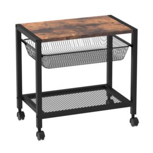 printer stand, industrial under desk printer cart with storage shelf, 2-tier mobile printer table on wheels, heavy duty machine storage rack for office and home rustic brown + black