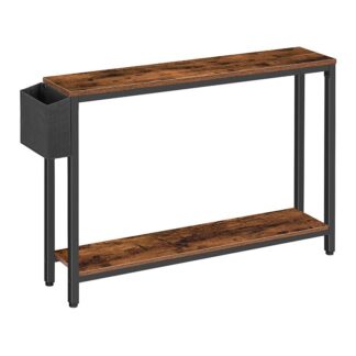 narrow console table, skinny sofa table, entryway table with removable magazine pocket storage, industrial entrance table, for living room, hallway, foyer, office, rustic brown
