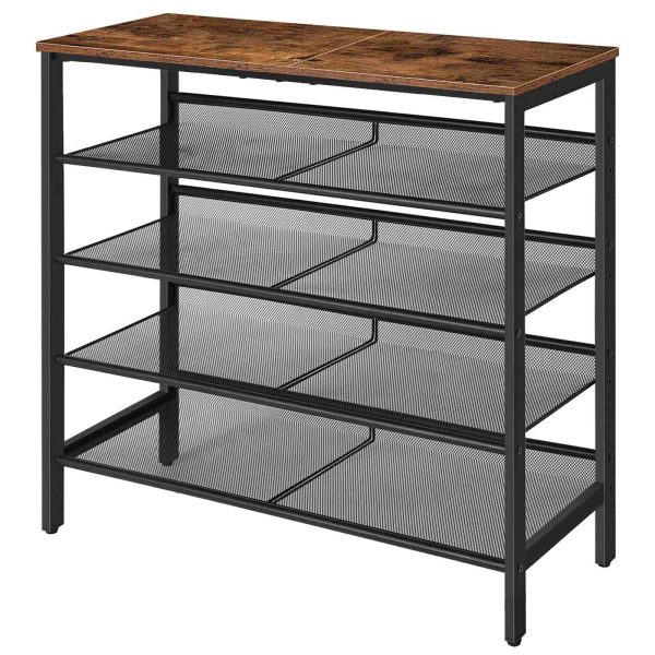 5-رف أحذية قائم بذاته, وحدة تخزين الأحذية بأرفف شبكية قابلة للتعديل, القدرة على 16-20 أزواج من الأحذية, مستقرة ودائمة, قمة واسعة, الطراز الصناعي المعدني, مناسبة للمدخل & خزانة, ريفي براون