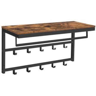 stojak na ścianę z 10 Haczyki i półka, Rails, nadaje się do przedpokoju, salon, sypialnia, łazienka, Styl przemysłowy, brązowy