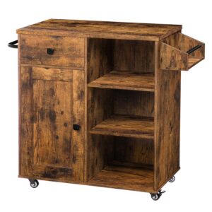 kitchen island, storage cabinet with drawer, kitchen cart with spice and towel rack, saving space, easy assembly, for living room, rustic brown