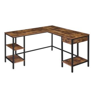 γραφείο υπολογιστή, μεγάλο βιομηχανικό γραφείο γωνίας, Γραφείο γραφείου σχήματος L με συρτάρι και 3 ράφια, σταθμός εργασίας PC, αμπάρι 2 παρακολουθεί, τραπέζι παιχνιδιού, ευρύχωρο επιτραπέζιο, ρουστίκ