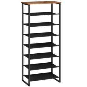 8 tier shoe rack, narrow shoe storage organizer with 7 fabric shelves, shoe storage shelf for small place, saving space, hold 14 pairs of shoes, entryway, living room, rustic brown