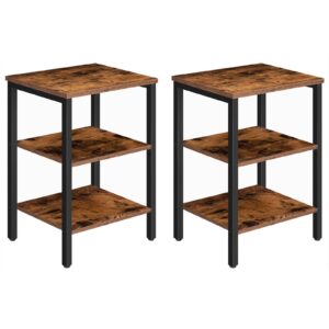 2-Piece End Table Set, Rustic Brown 3-Layer Storage Nightstands, Industrial Farmhouse Side Tables for Small Spaces, Living Room & Entryway, Stable Frame, Easy Assembly