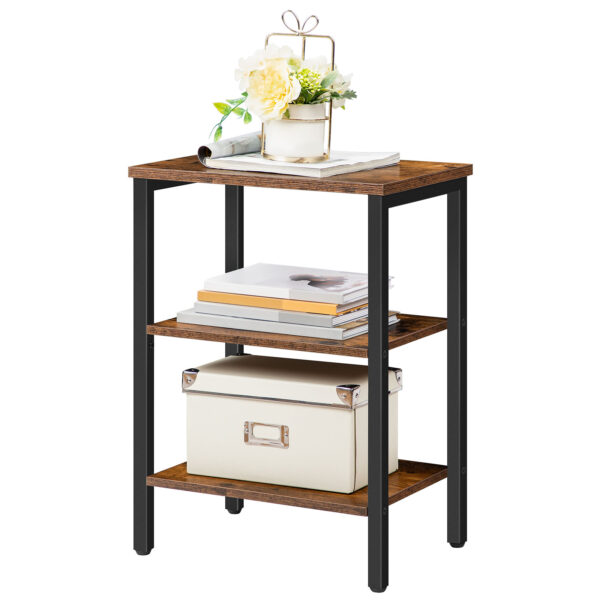 2-Piece End Table Set, Rustic Brown 3-Layer Storage Nightstands, Industrial Farmhouse Side Tables for Small Spaces, Гостиная & прихожая, Стабильная рама, Легкая сборка