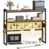 Desktop Bookcase, 2-Tier Desktop Organizer, Wooden Office Storage Rack with Power Outlets, Display Shelf with LED Light Strip, Desk Hutch for Office Use, Rustic Brown