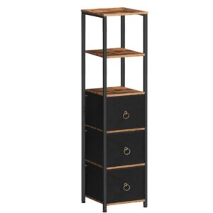 corner cabinet, 6-tier corner shelf stand with 3 drawers, bathroom floor cabinet, narrow storage cabinet, for bathroom, living room, rustic brown and black