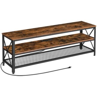 Η τηλεόραση για τηλεοράσεις μέχρι 65 ίντσα με εξόδους ισχύος, Κονσόλα Κέντρου Βιομηχανικού Κέντρου Ψυχαγωγίας με ανοιχτή αποθήκευση, 3-Τραπέζι κονσόλας Tier για σαλόνι, υπνοδωμάτιο, 55 ίντσα, ρουστίκ