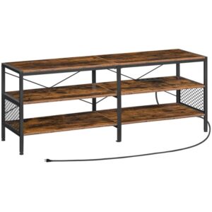 TV Stand with Power Outlets for TVs up to 65", 3-Tier TV Media Console Table with Open Storage Shelves, Industrial Media Entertainment Center for Living Room, Bedroom, Rustic Brown