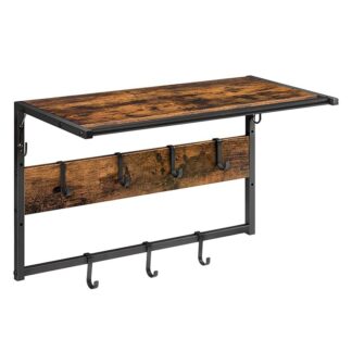 Garderobenständer zur Wandmontage, Kleiderhaken, Schwebender Garderobenständer mit Regal, Kleiderstange mit 7 Abnehmbare Haken, für Flur, Wohnzimmer, Schlafzimmer, Badezimmer, Industrieller Stil, Rustikales Braun