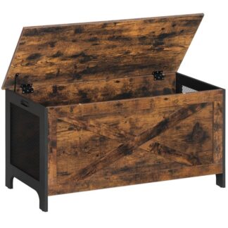 Säilytyspenkki, 39.3" Säilytysarkku, Säilytysrunko 2 Hengittävä verkkopaneelit, Lelujen säilytyskaappi, Lelurinta, makuuhuoneeseen, Olohuone, Sisäänkäynti, Maalaismainen ruskea ja musta