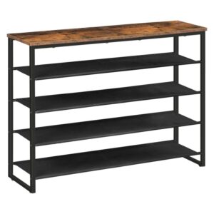 shoe rack, 5 tier shoe storage organizer, shoe shelf with 4 fabric shelves and top panel, holds 20-25 pairs of shoes, for entryway, closet, steel frame, industrial, rustic brown