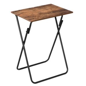 folding tv tray table, sofa snack table, side table for small space, foldable coffee stand, laptop end table, tv table, beverage table, for living room, bedroom, kitchen, rustic brown