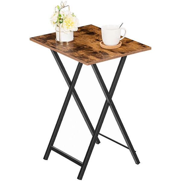 Klappbarer TV-Tablett, Rustikales Braun & Schwarzer stabiler Snacktisch für kleine Räume, Tragbarer Sofa-Beistelltisch, Einfach zu montieren und zu lagern, Geeignet für Snacks und Mahlzeiten im Wohnzimmer