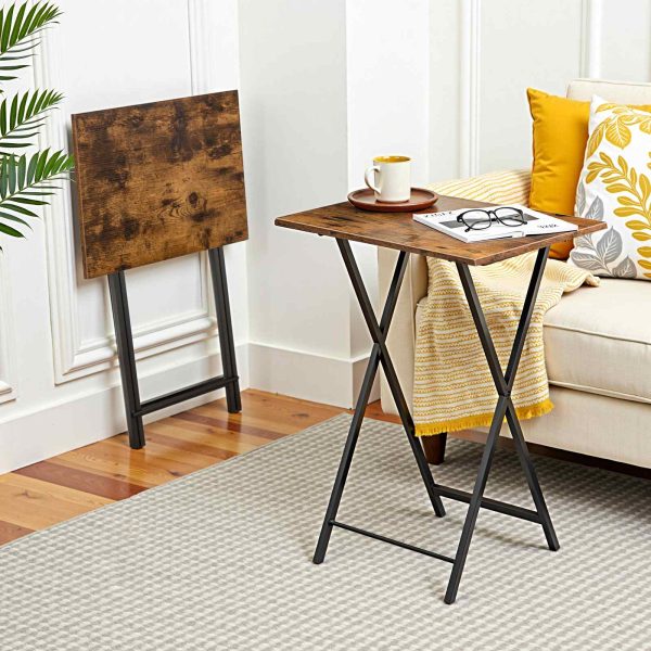 Klappbarer TV-Tablett, Rustikales Braun & Schwarzer stabiler Snacktisch für kleine Räume, Tragbarer Sofa-Beistelltisch, Einfach zu montieren und zu lagern, Geeignet für Snacks und Mahlzeiten im Wohnzimmer