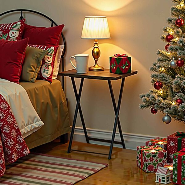 Klappbarer TV-Tablett, Rustikales Braun & Schwarzer stabiler Snacktisch für kleine Räume, Tragbarer Sofa-Beistelltisch, Einfach zu montieren und zu lagern, Geeignet für Snacks und Mahlzeiten im Wohnzimmer