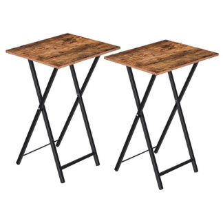 kleiner klappbarer Beistelltisch, Satz von 2, Klapperfach -Tablett -Esstisch, Tragbarer Nachttisch am Nachtbezirk für kleinen Raum, gelegentlich Kaffeetränkstisch, industriell, rustikales Braun,