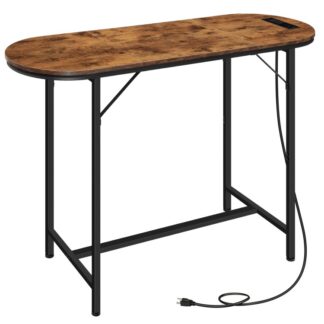 Τραπέζι μπαρ με σταθμό φόρτισης, 47.2" Pub Table Kitchen Oval σχήμα τραπεζαρία, Στενό τραπέζι μακρύς μπαρ, ΠΙΝΑΚΑΣ ΕΙΝΑΙ ΥΠΟΣΤΗΡΙΟΤΗΤΑ ΠΟΥ ΜΕ ΕΛΕΥΘΕΡΕΣ ΚΑΙ ΘΕΡΜΑΤΑ USB, Εύκολη συναρμολόγηση, Ρουστίκ καφέ