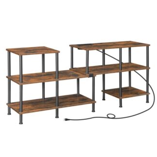 τηλεοπτική στάση με εξόδους ενέργειας 75 ίντσες, παραμορφώσιμη τηλεοπτική στάση με ράφια αποθήκευσης, Σύγχρονος πίνακας κονσόλας Media Center Center για σαλόνι, υπνοδωμάτιο, ρουστίκ καφέ και μαύρο