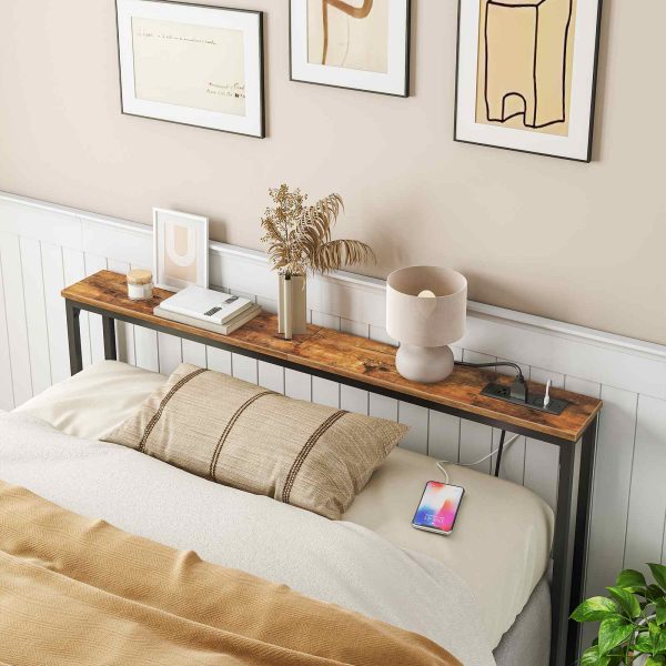 Narrow Console Table with Integrated Charging Station, 2 Розетки переменного тока & 2 USB-порты, Space-Saving Sofa Back Table for Entryway, Коридор & Фойе, Рустикальная коричневая отделка