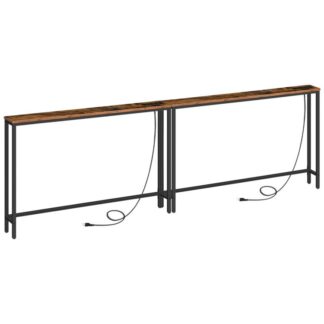 2 pack 5.9" narrow console sofa table with power outlets, 47.2" long behind couch table with charging station, skinny sofa table for living room, foyer, rustic brown