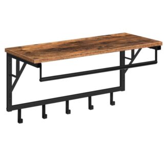 coat rack, wall-mounted coat rack, wall ledge shelf with hanging rail, floating shelf, with shelf and 5 hooks, space-saving, for clothes, hats, bags, shoes, industrial style