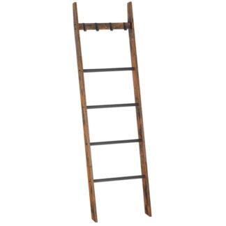 Deckenleiter für Wohnzimmer, 5.2FT(63''), 5-Etagen-Wandhandtuchhalter mit Haken, Dekoratives Bauernhaus-Deckenregal, Schlafzimmer, Rustikalbraun und schwarz
