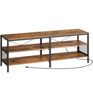 TV Stand with Power Outlets for TVs up to 75", 3-TIER TV konzol asztal nyitott tárolópolcokkal, Ipari média szórakoztató központ a nappali számára, Hálószoba, Rusztikus barna