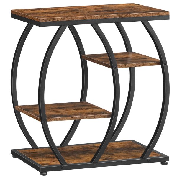 Industrial End Table, 4-Tier Storage Shelf Side Table, Small Accent Table with Geometric Metal Frame, Multi-Functional Night Stand for Living Room, Bedroom, Office, Rustic Brown & Black