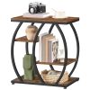 Industrial End Table, 4-Tier Storage Shelf Side Table, Small Accent Table with Geometric Metal Frame, Multi-Functional Night Stand for Living Room, Bedroom, Office, Rustic Brown & Black