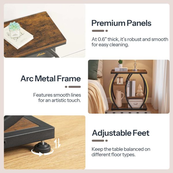 Industrial End Table, 4-Tier Storage Shelf Side Table, Small Accent Table with Geometric Metal Frame, Multi-Functional Night Stand for Living Room, Bedroom, Office, Rustic Brown & Black